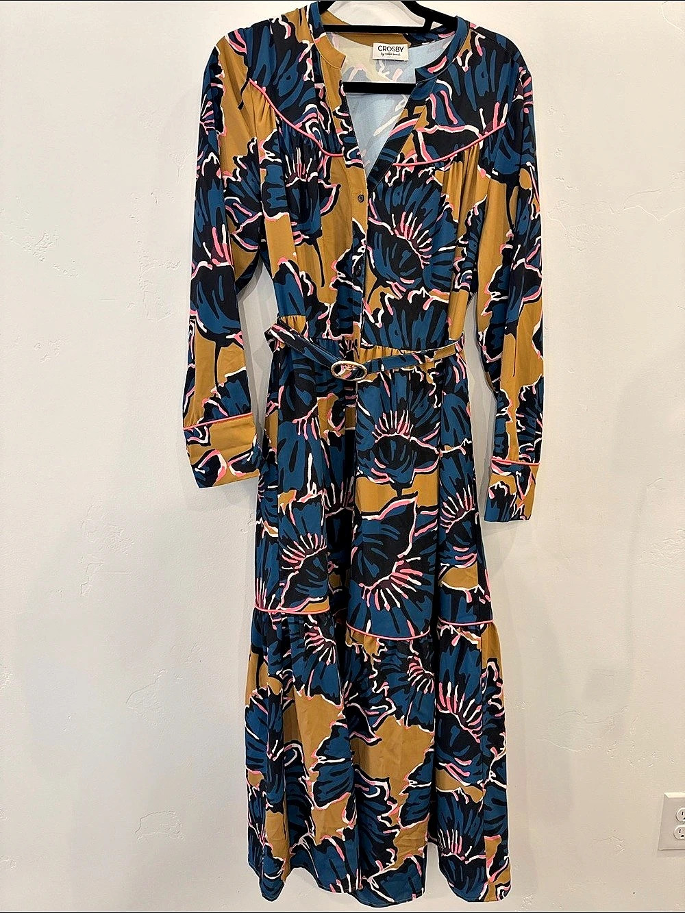 Crosby by Mollie Burch Button Front Ruffle Midi Dress Floral Button-Front Midi